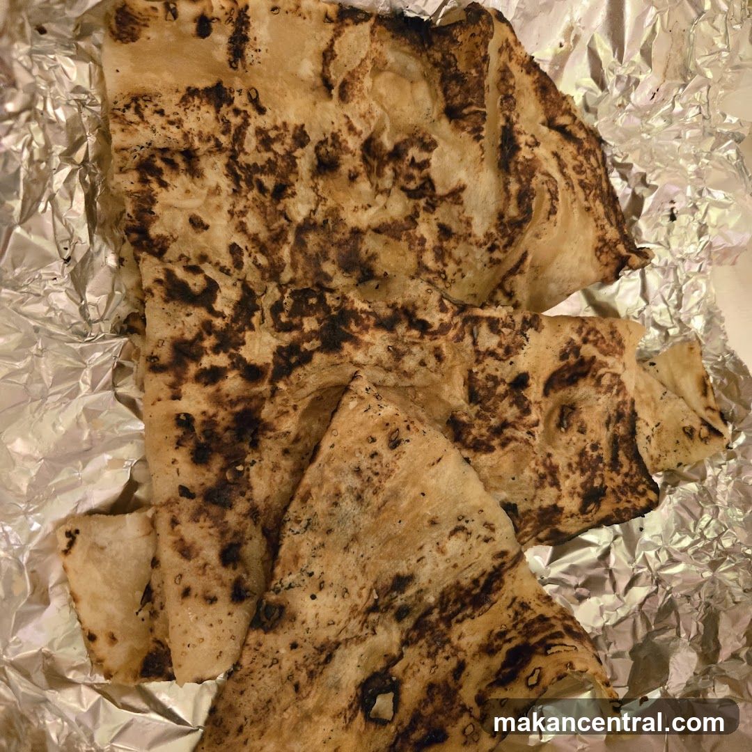 Grilled flatbread on foil