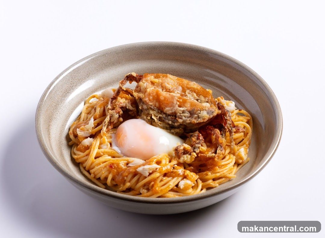 Spaghetti with Crab and Poached Egg