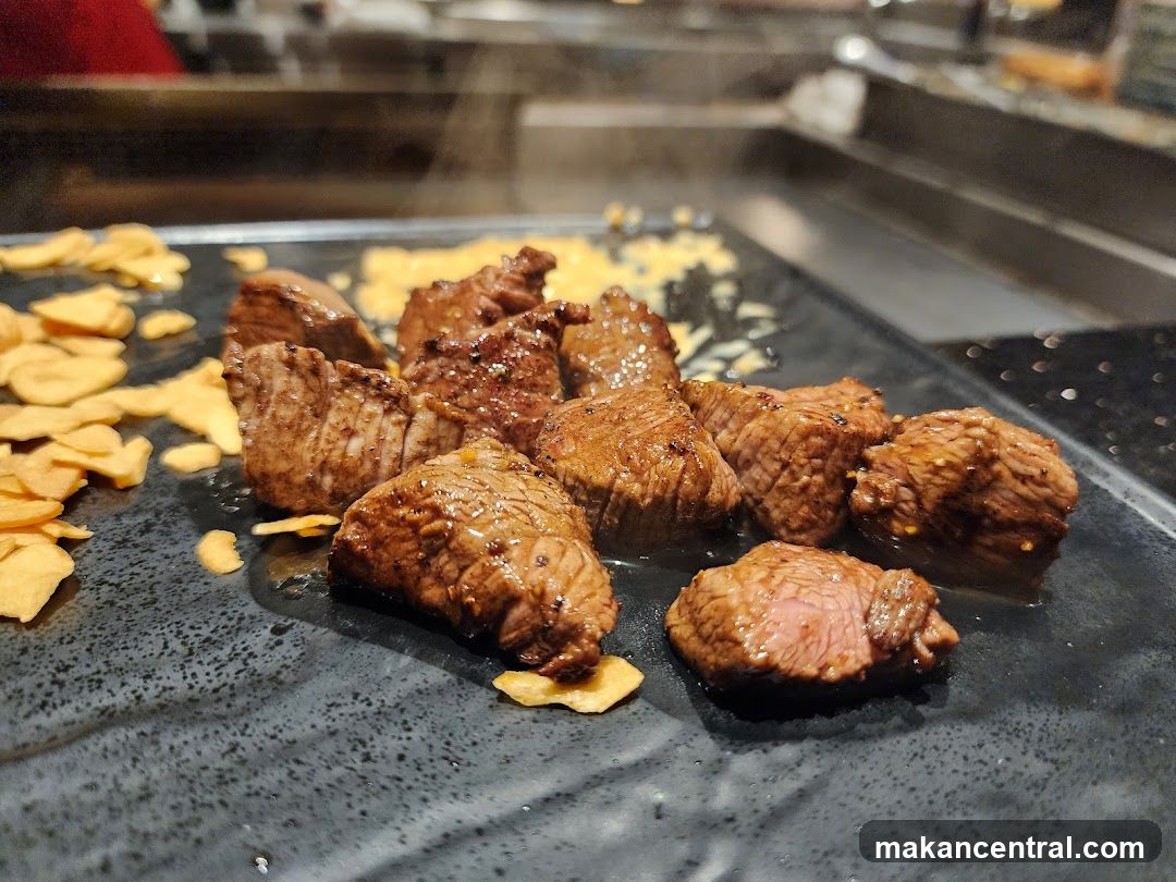 Grilled meat on a griddle