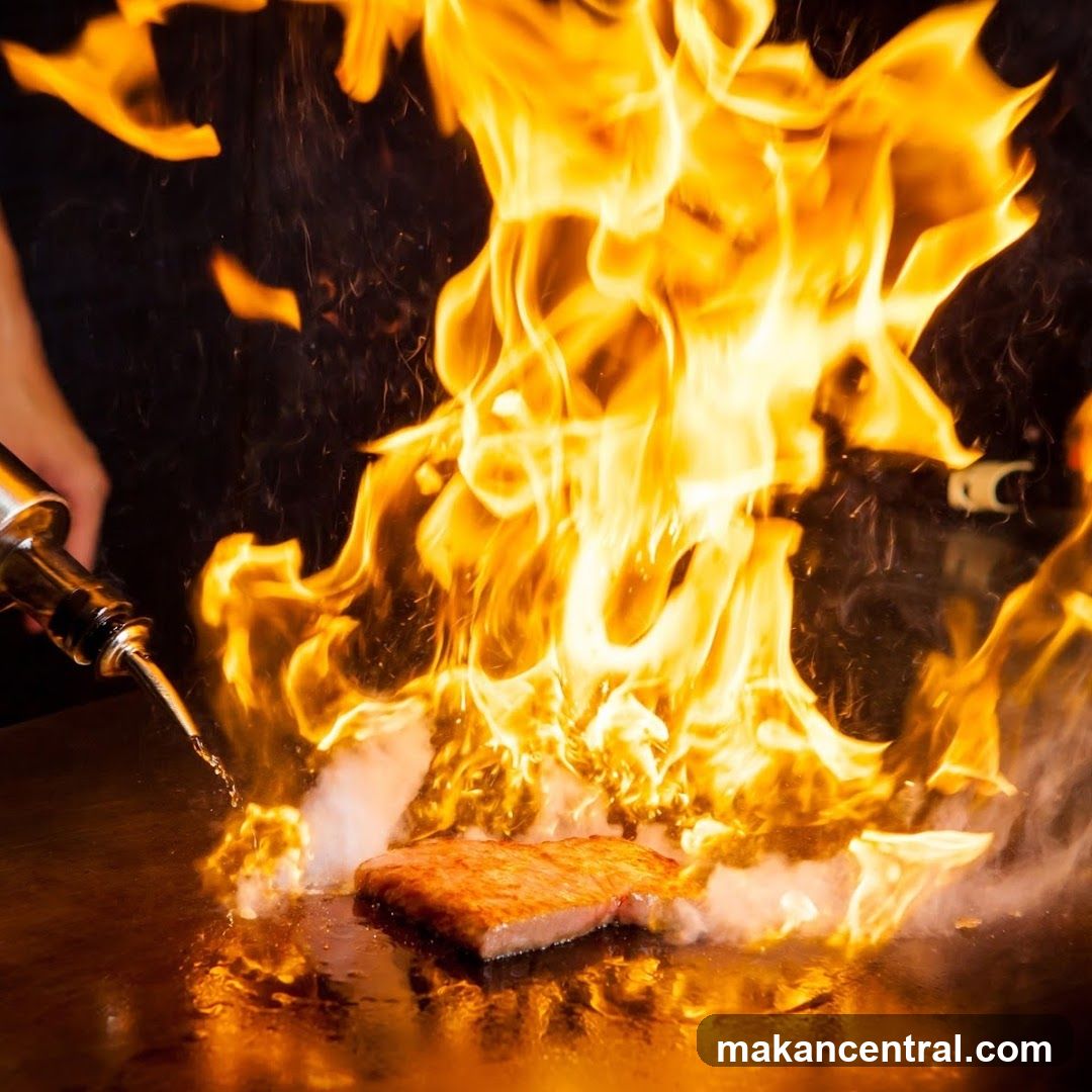Flame-Grilled Meat on Teppanyaki Grill