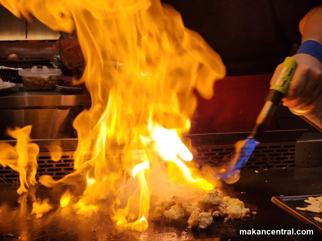 Flame cooking on griddle