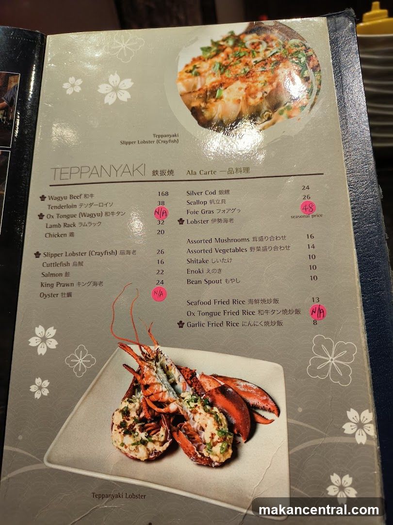 Teppanyaki Menu