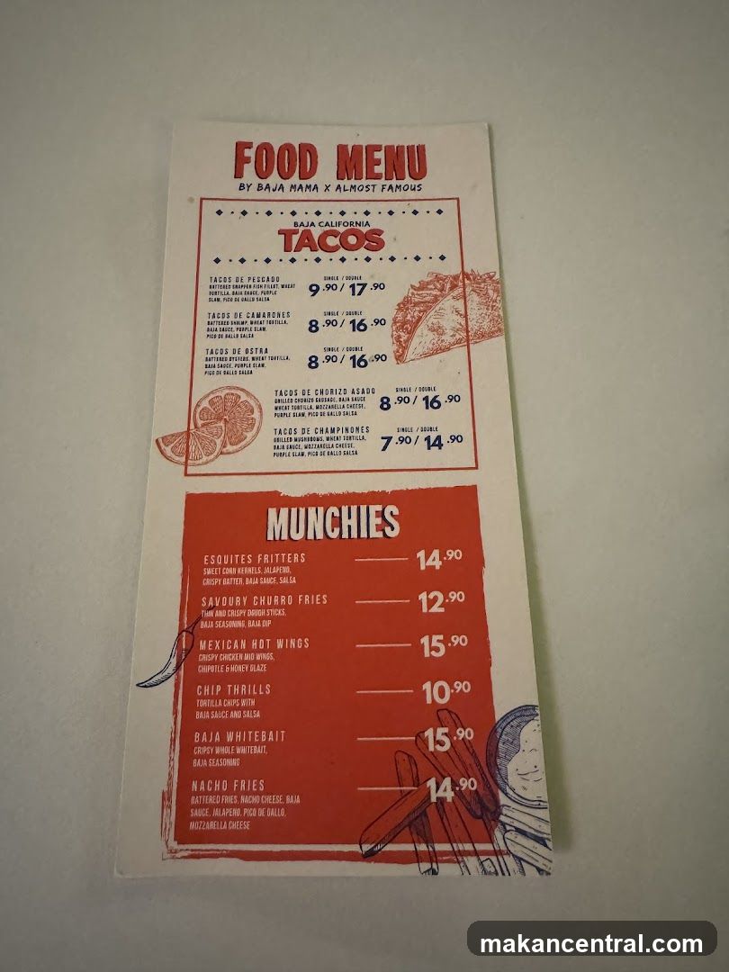 Food Menu by Baja Mama x Almost Famous