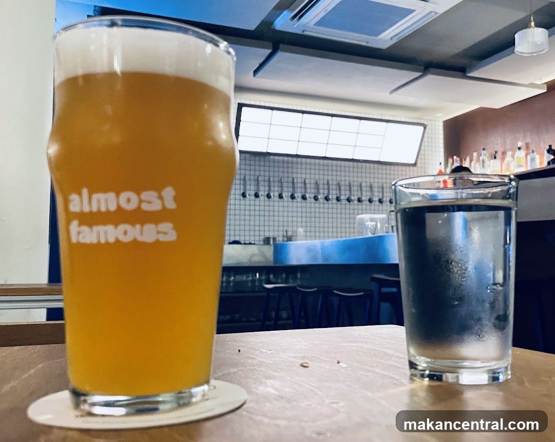 Beer and water at bar