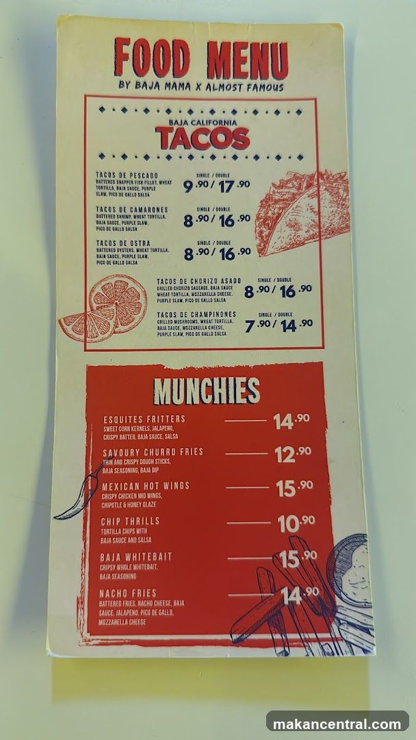 Food Menu by Baja Mama x Almost Famous