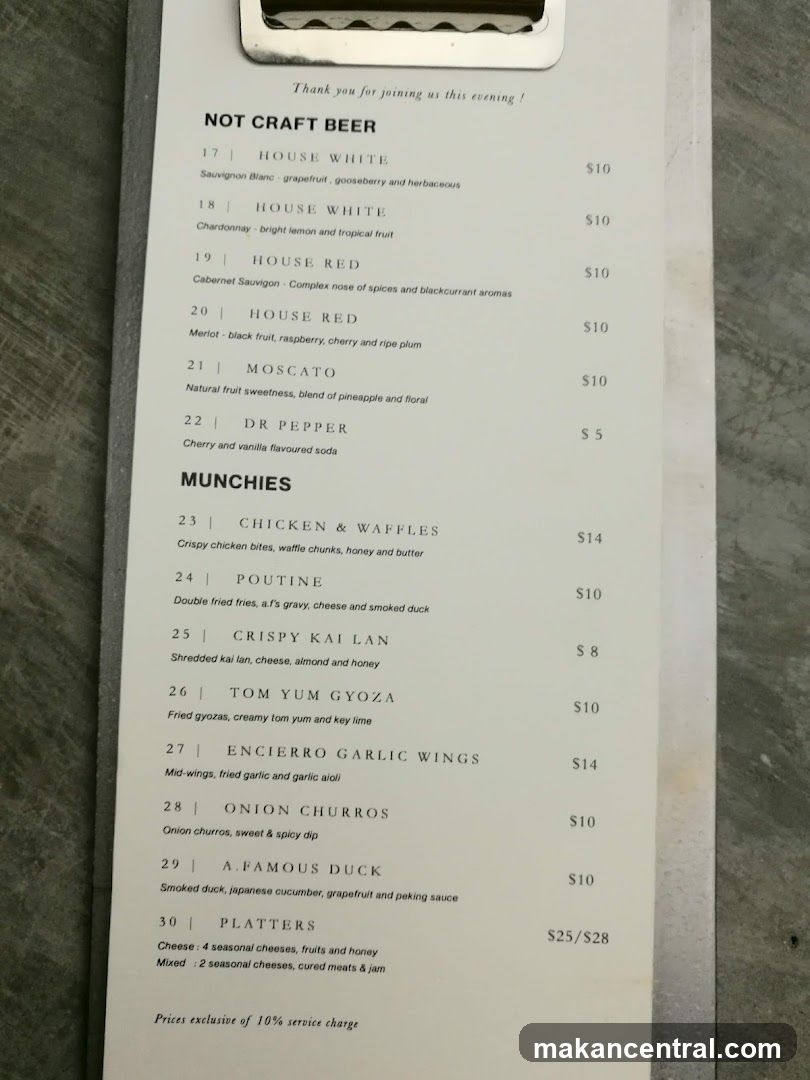 Not Craft Beer & Munchies Menu