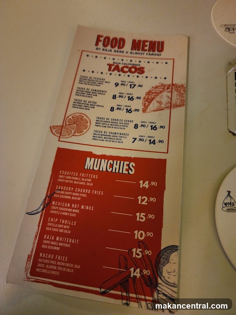 Food Menu by Baja Mama x Almost Famous