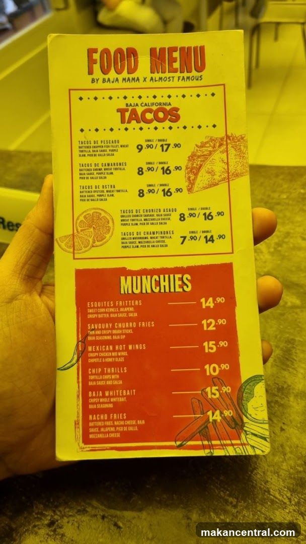 Food Menu by Baja Mama x Almost Famous