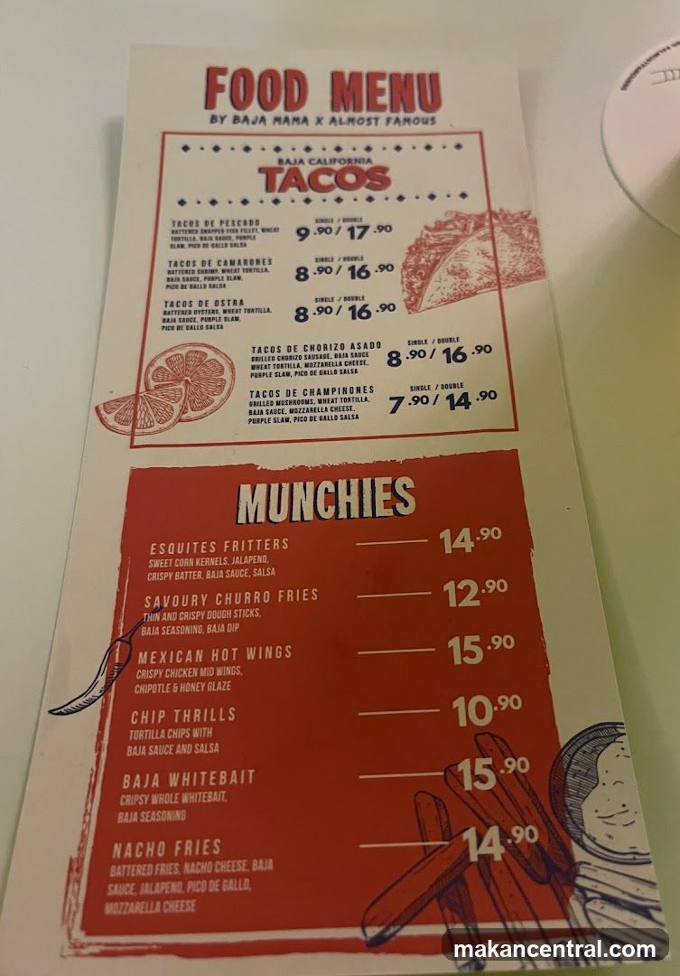 Food Menu by Baja Mama x Almost Famous
