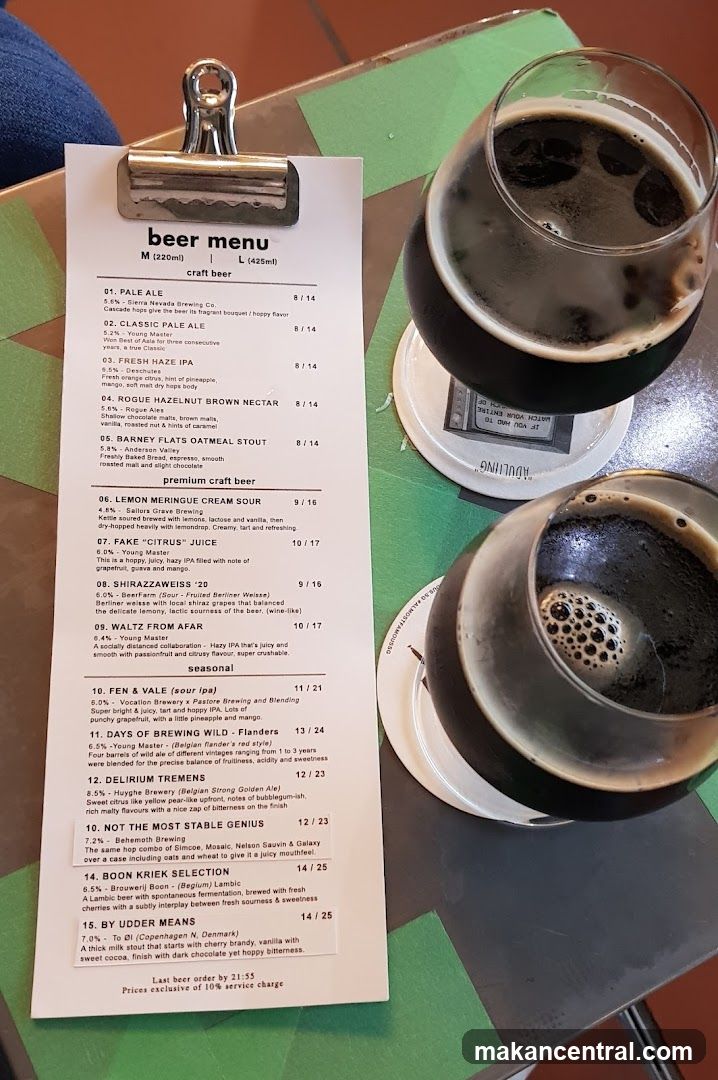 Beer Menu and Beers on Table