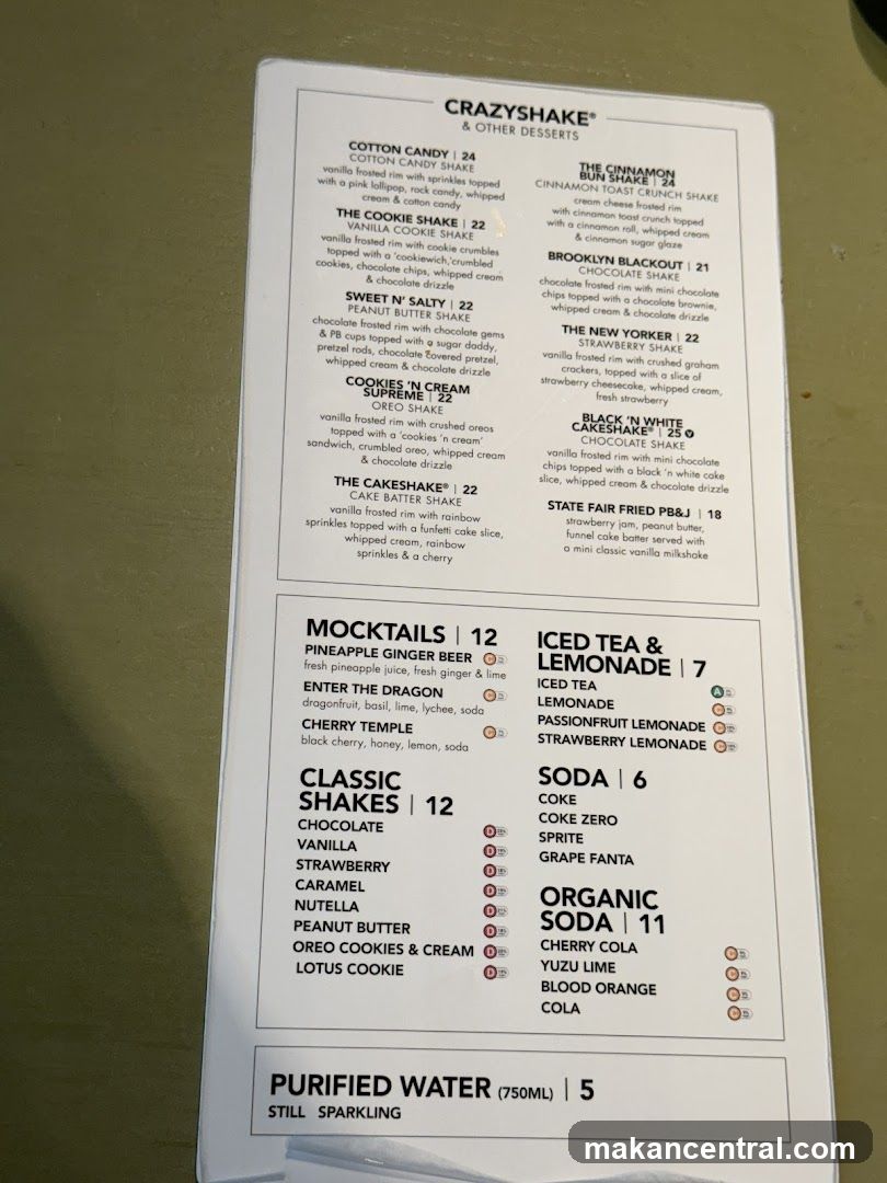 CrazyShake & Other Desserts Menu