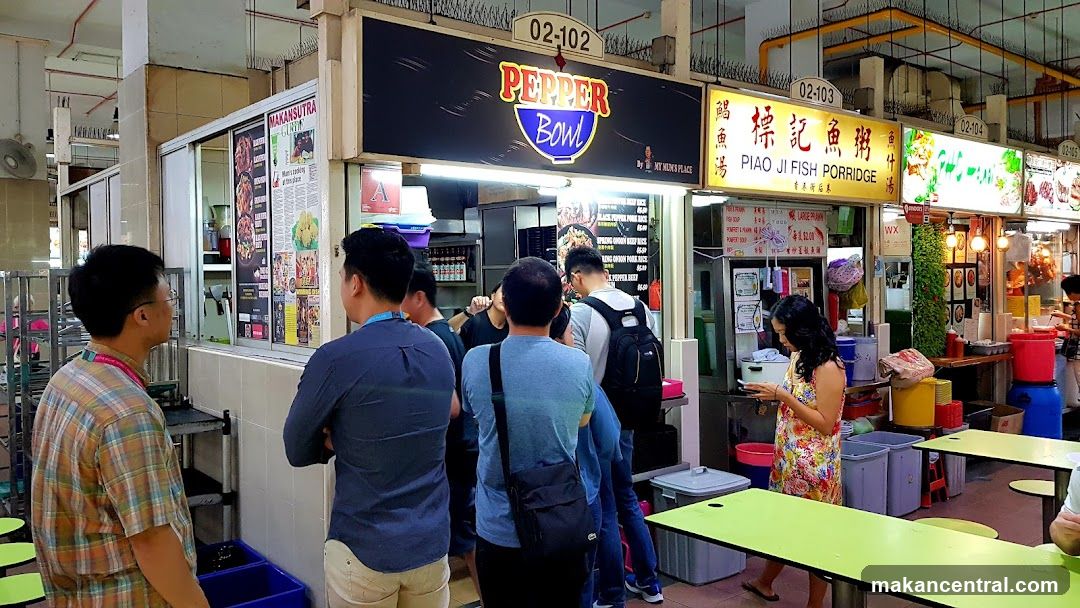 Food court scene with multiple stalls