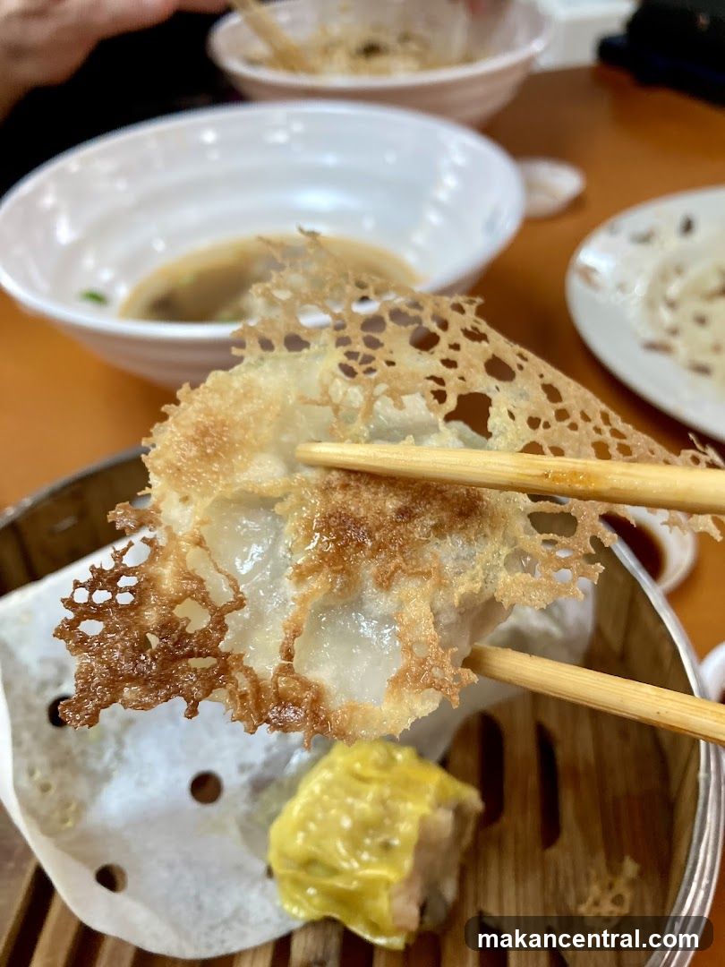 Dumpling with Crispy Skin Held by Chopsticks