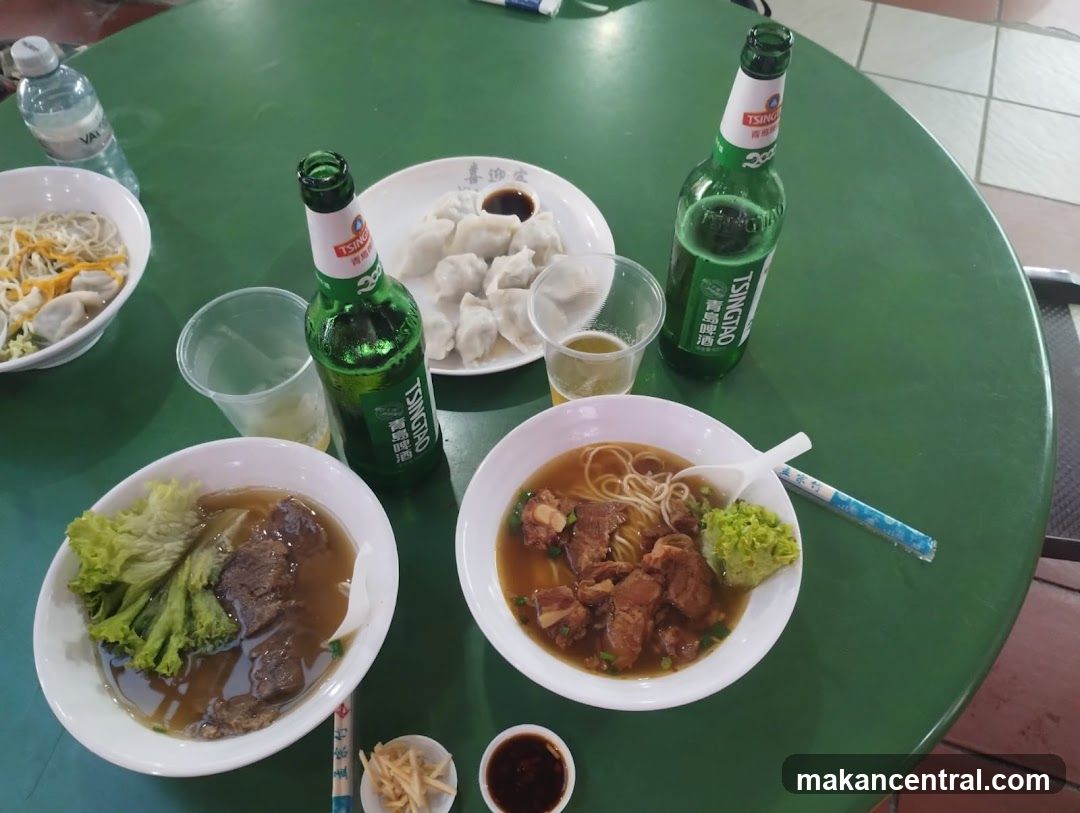 Dining table with food and drinks