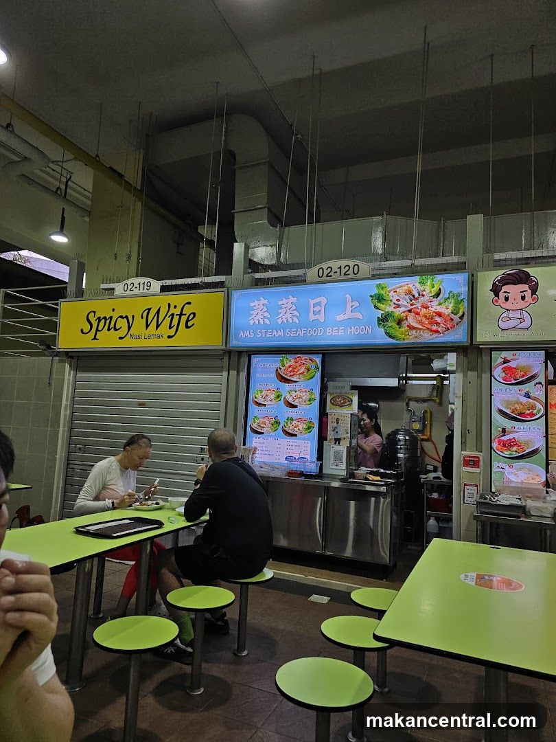Food court interior with multiple stalls