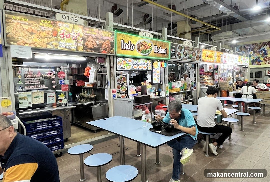 Food court interior with multiple stalls