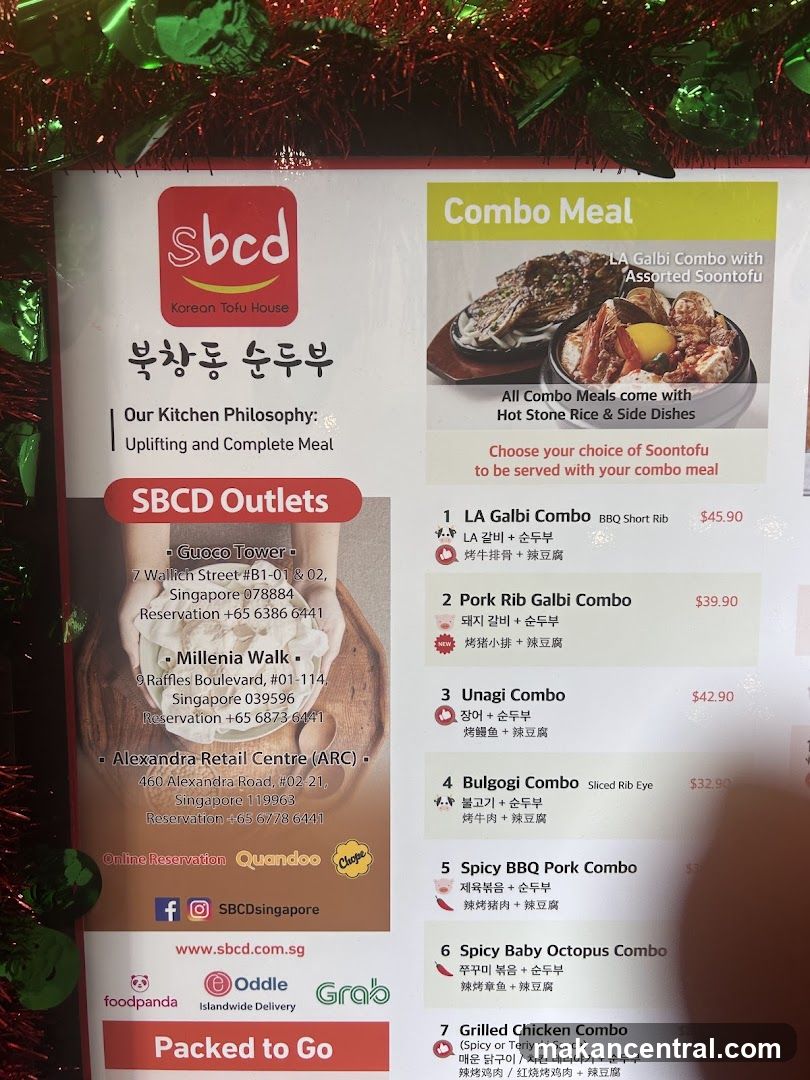 SBDC Korean Tofu House Menu Board