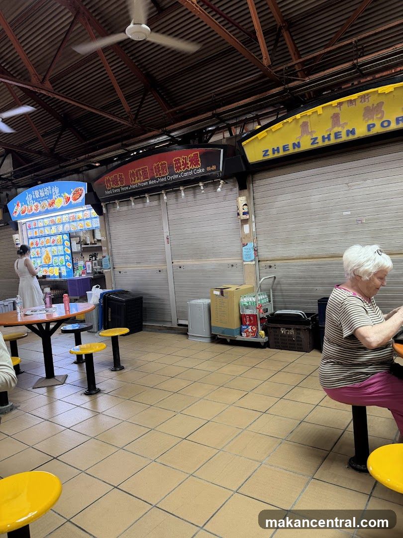 Food court interior with closed stalls