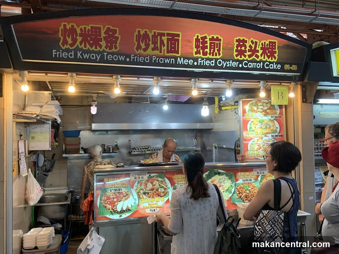Food stall with customers and staff