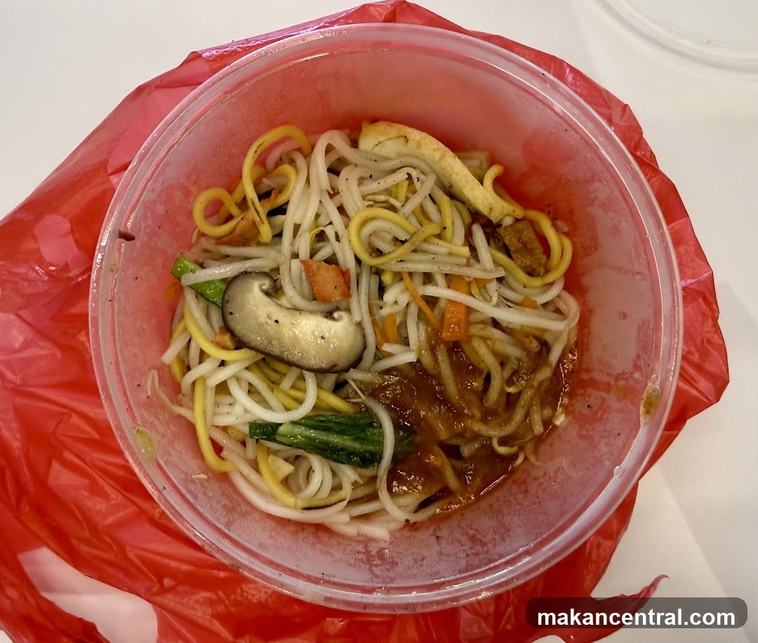 Noodles in plastic container