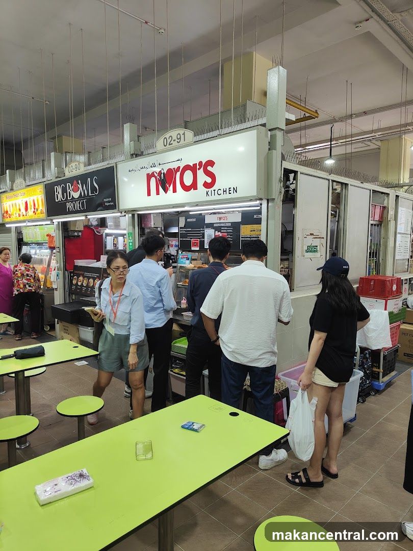 Food court interior with customers and stalls