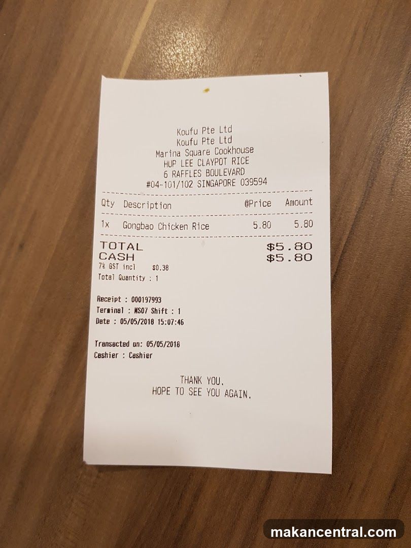Receipt from Koufu Pte Ltd