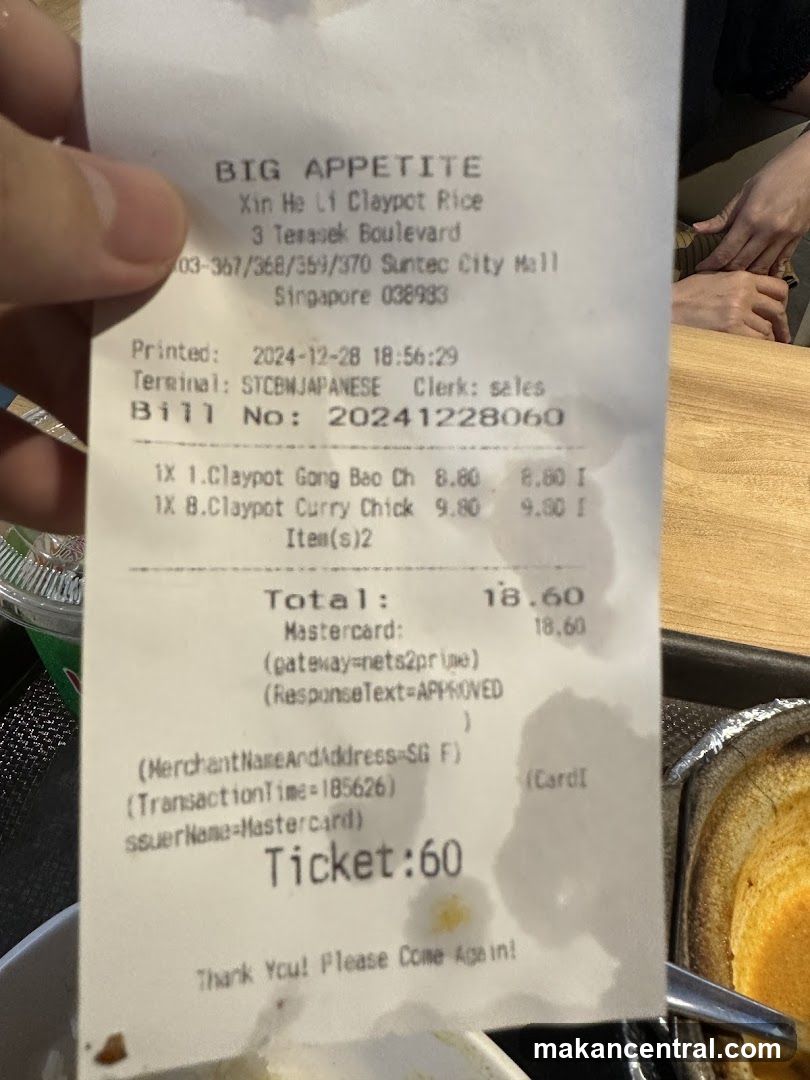 Receipt from Big Appetite Restaurant