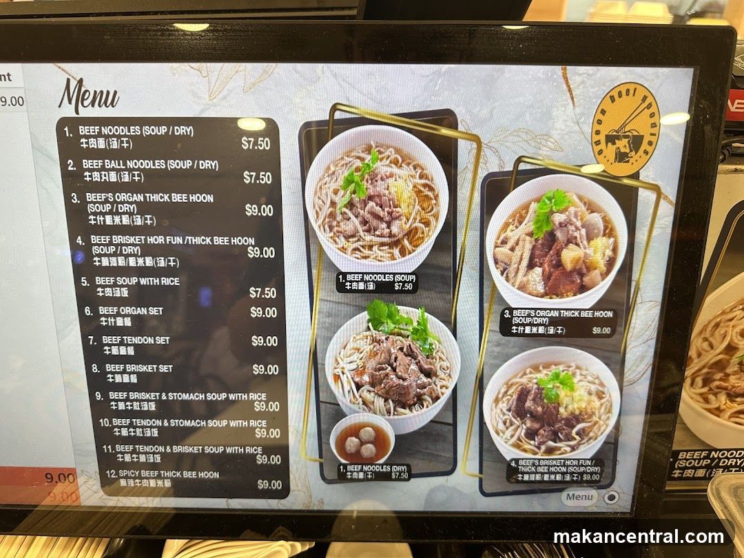 Beef Noodle Menu