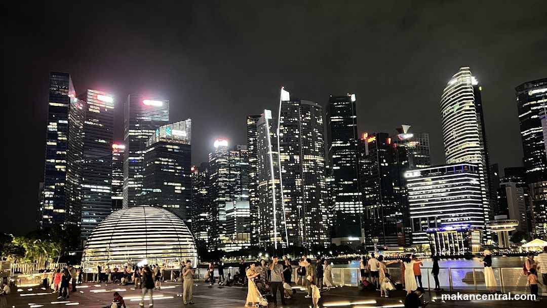 Nighttime Cityscape with People and Skyscrapers