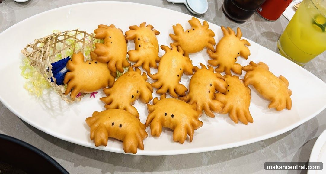 Crab-shaped pastries on a plate