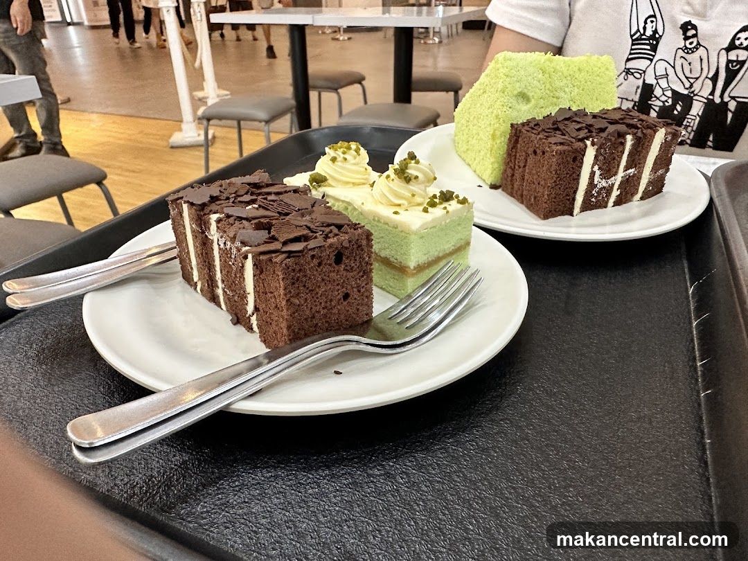 Cakes on a tray in a café