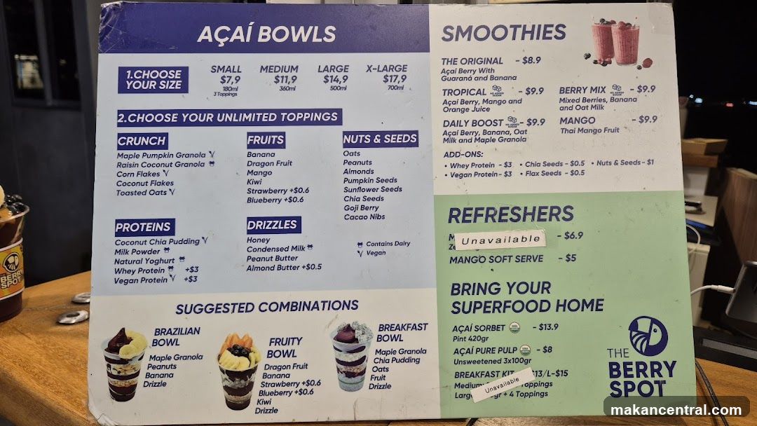 The Berry Spot Açaí Bowls and Smoothies Menu