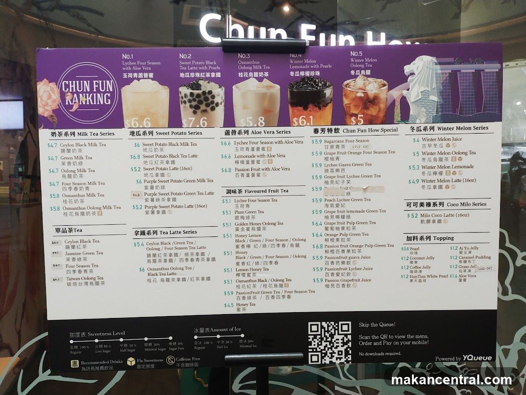 Chun Fun Ranking Menu Board
