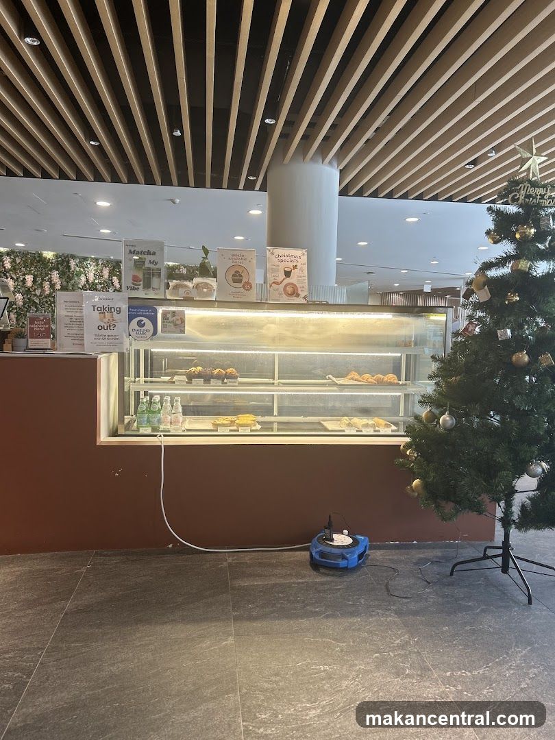 Interior bakery display with Christmas tree