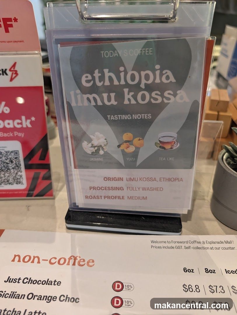 Coffee Tasting Card at Foreword Coffee @ Esplanade Mall