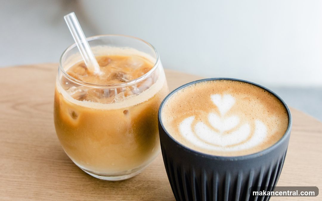 Coffee beverages on wooden table