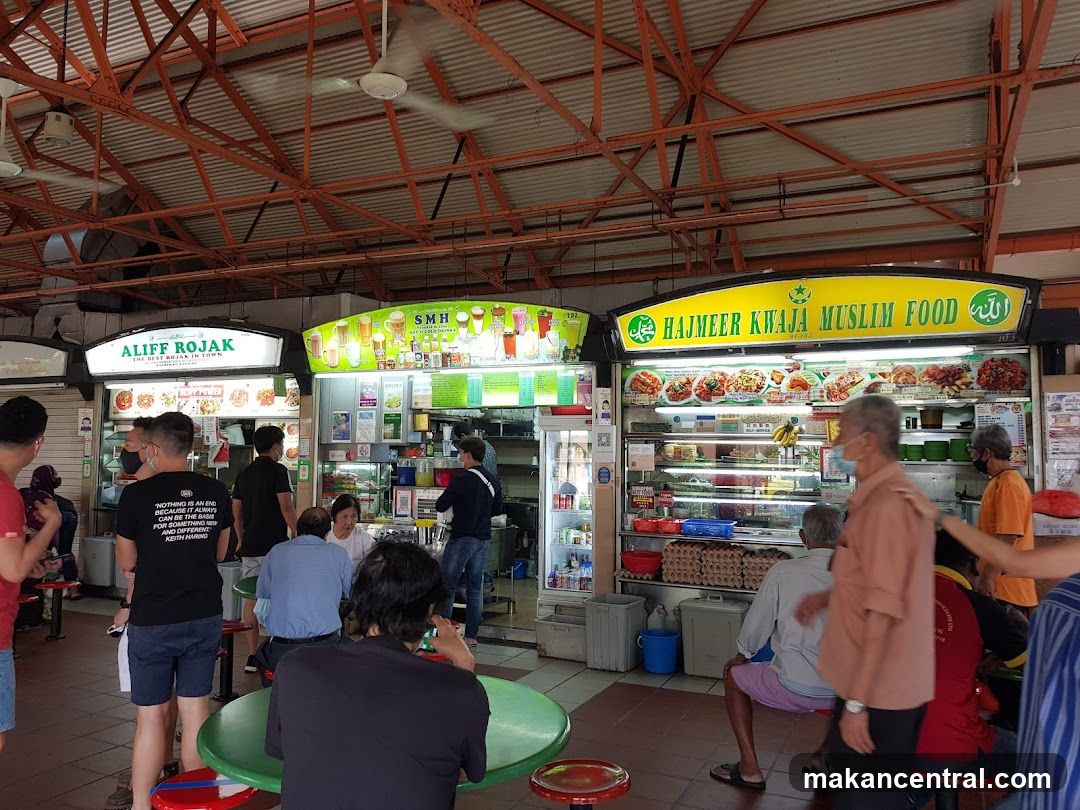 Food court interior with multiple stalls