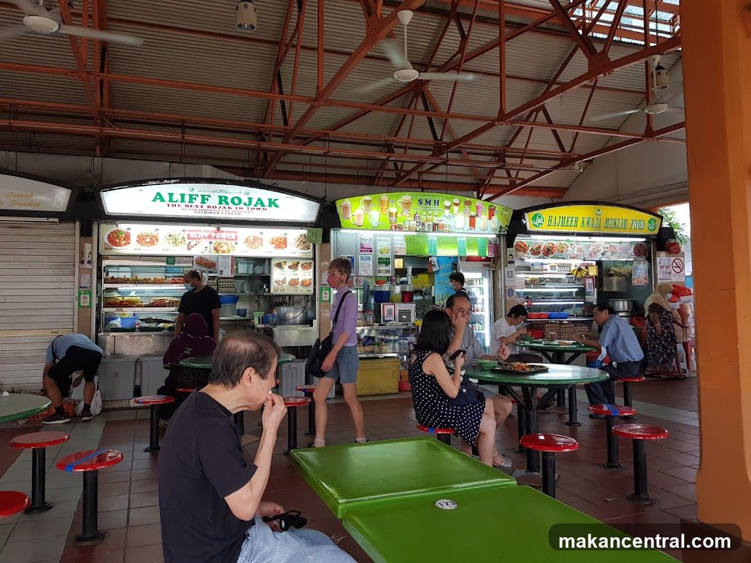 Food court interior with multiple stalls