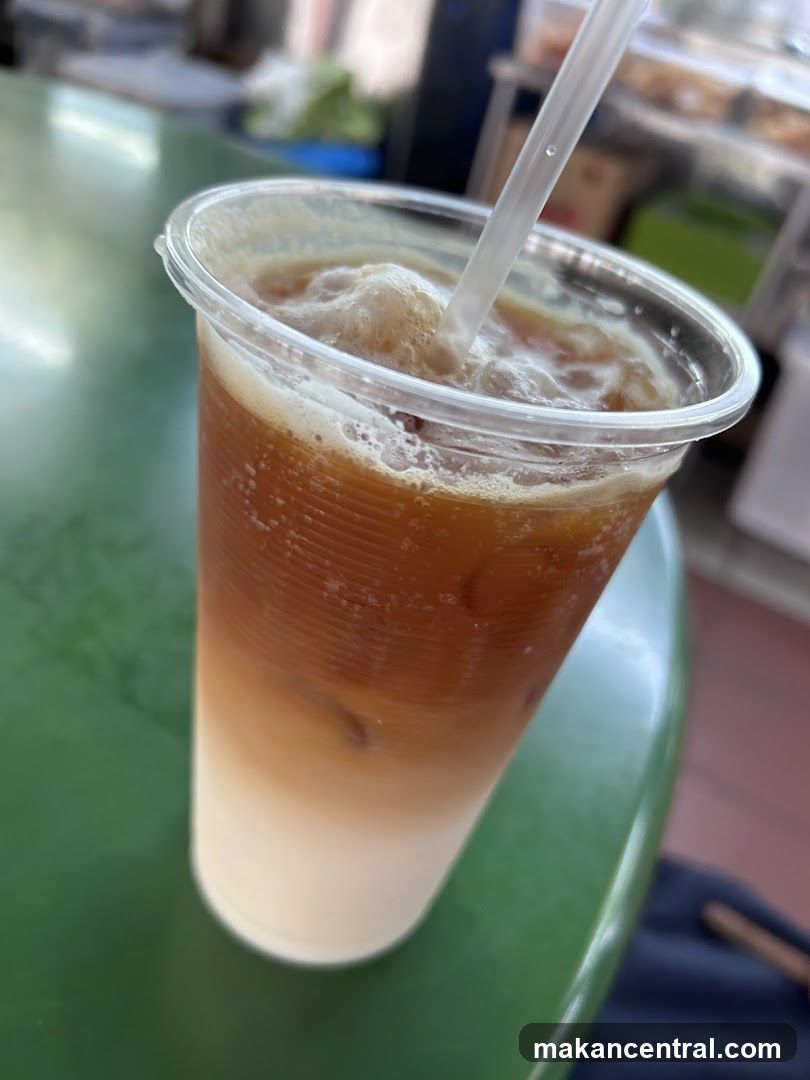 Iced beverage on green table