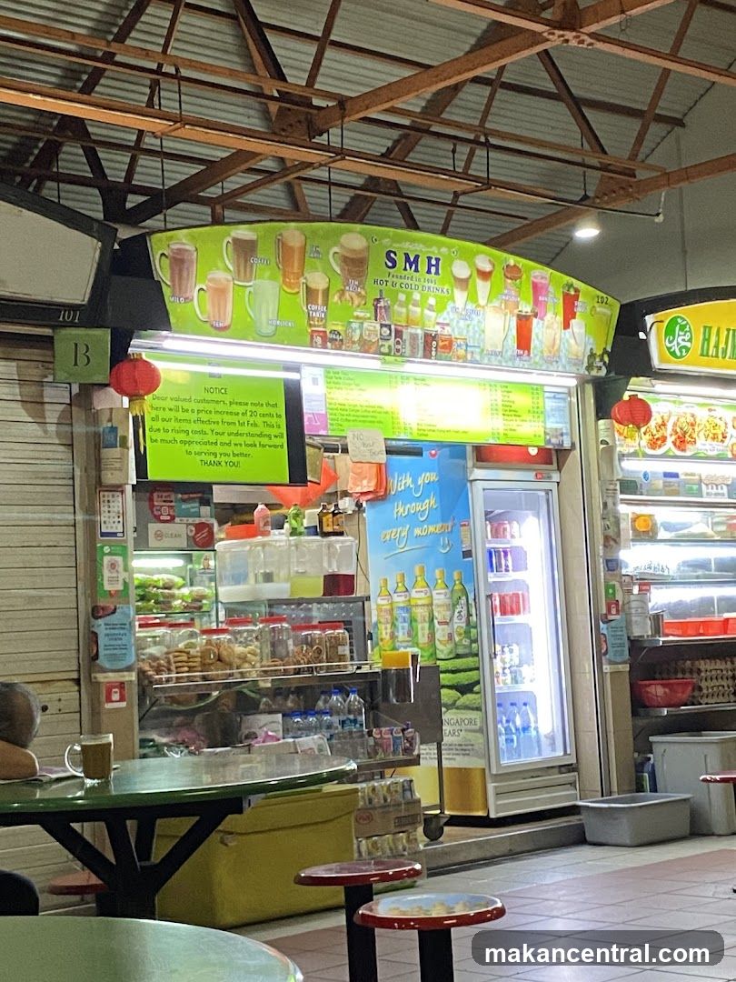 Food stall interior with beverage display