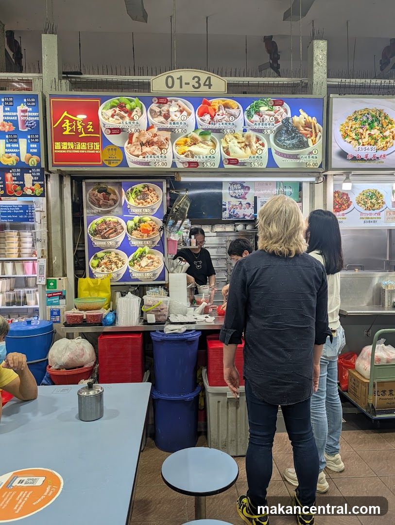 Food stall interior with customers and staff