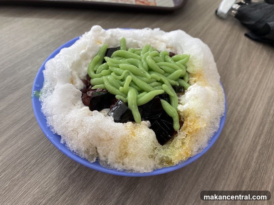 Ice dessert in blue bowl