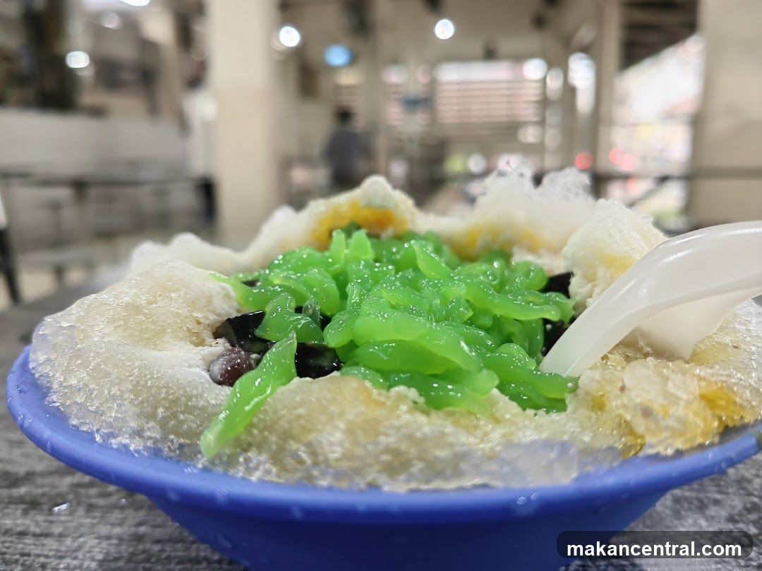 Ice dessert in blue bowl