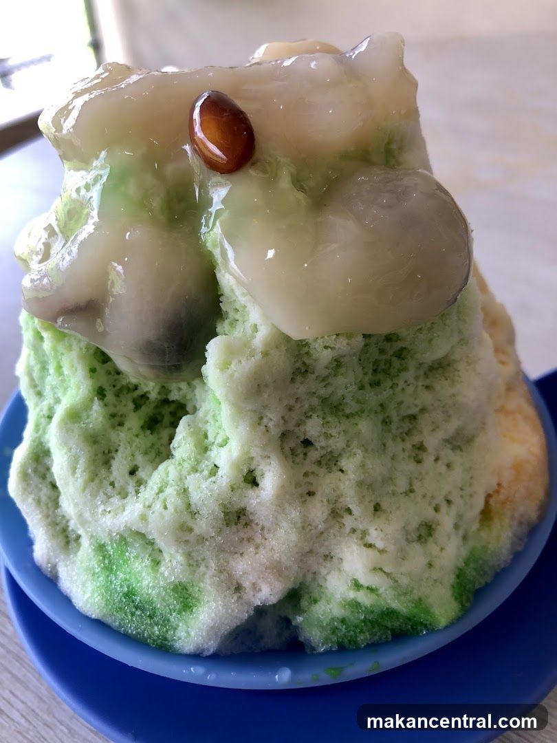 Green shaved ice dessert