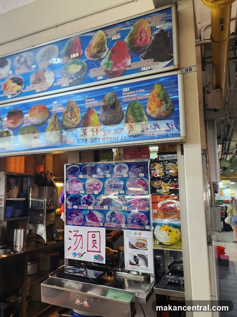 Food stall interior with menus and signage