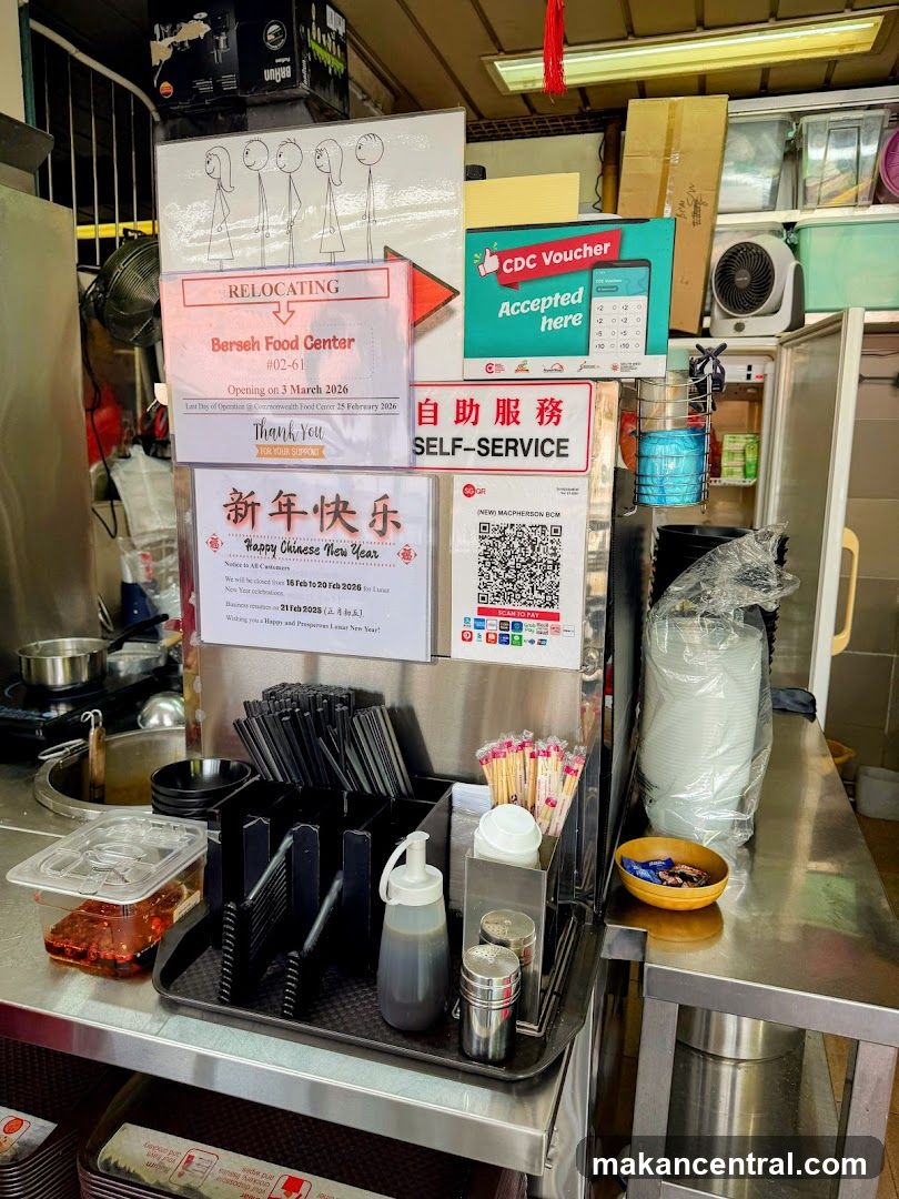 Food stall interior with relocation notice