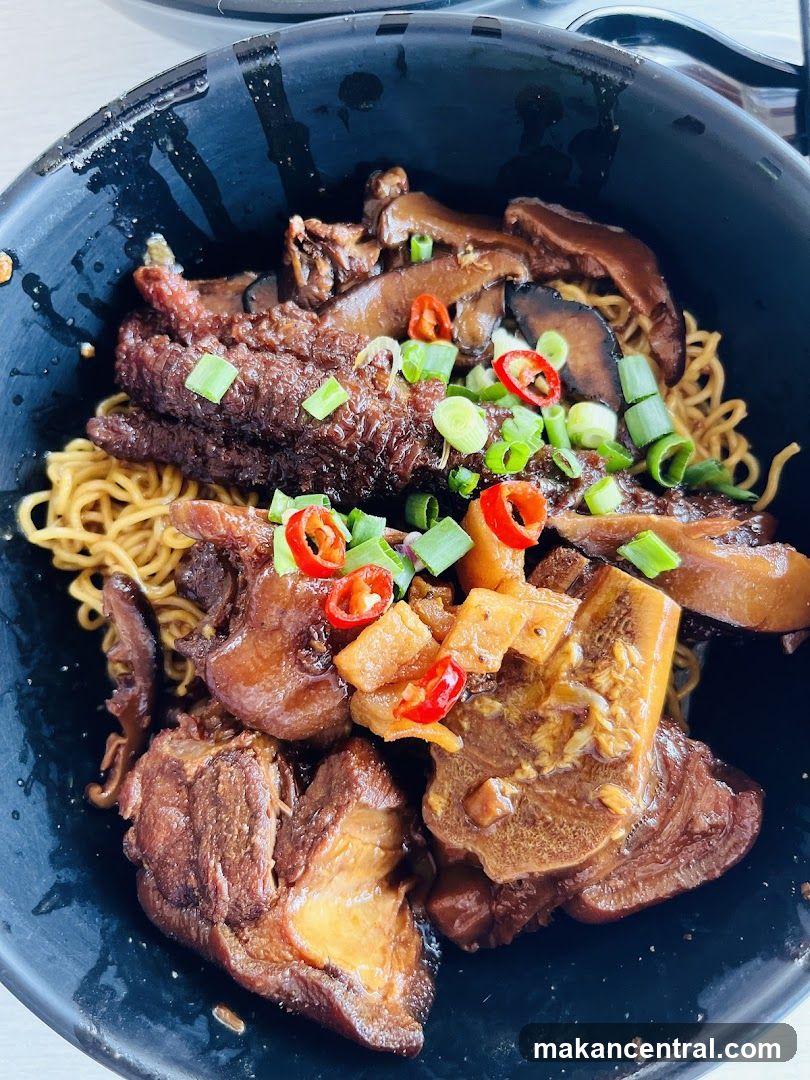 Noodle Dish in Black Bowl