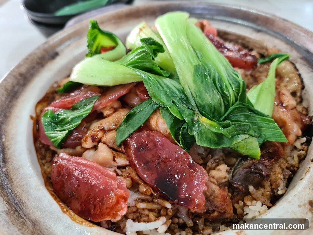 Close-up of clay pot rice dish