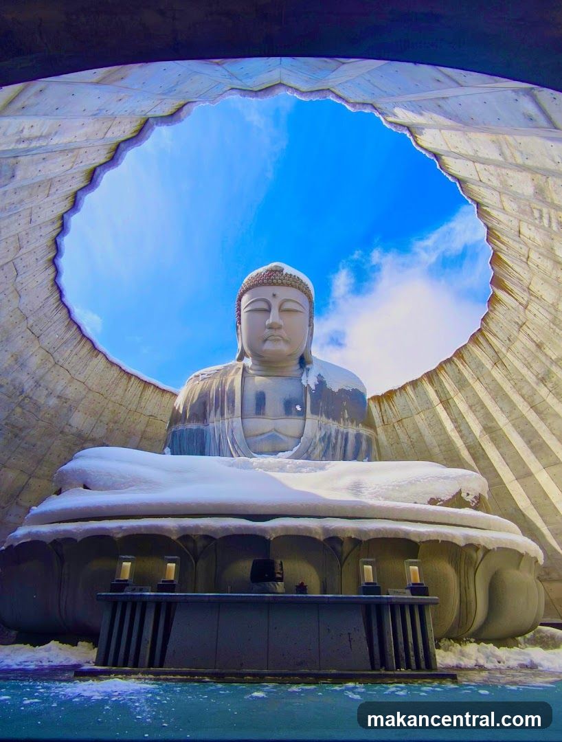 Buddha Statue in Snowy Setting