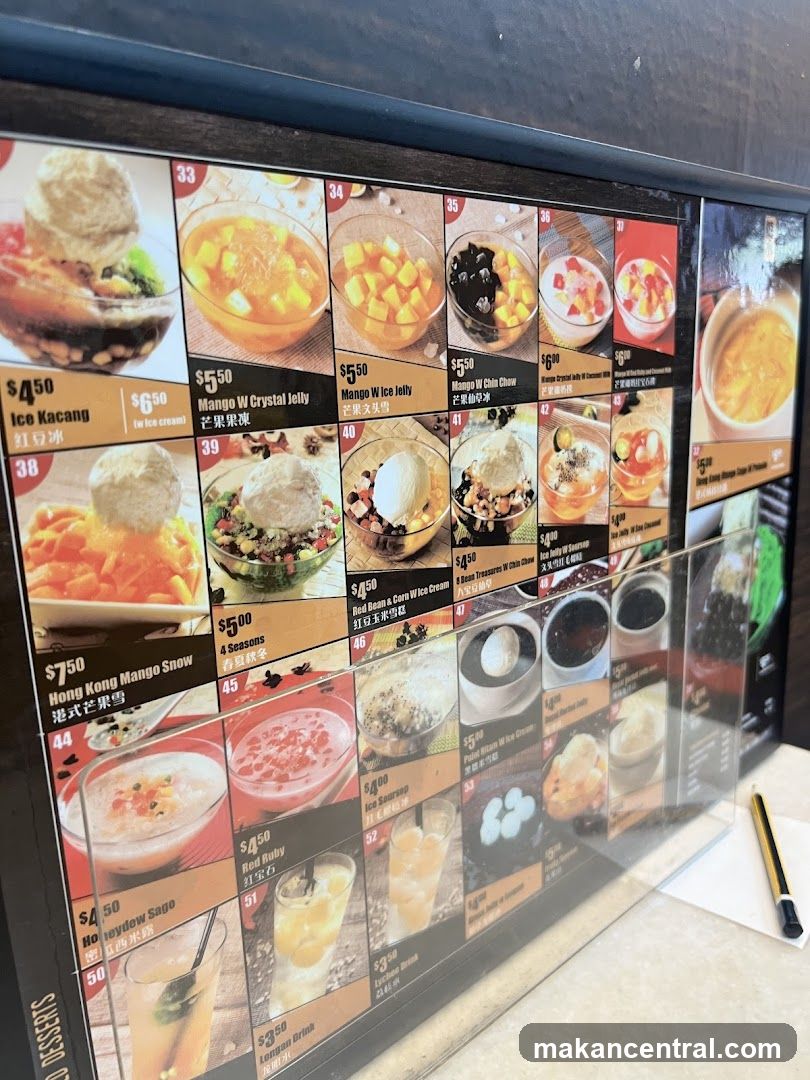 Ice Cream and Dessert Menu